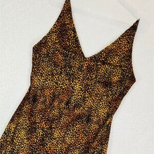 Victoria's Secret Leopard Slip Dress L Lace Trim Nightie Mob Wife Indie Sleaze